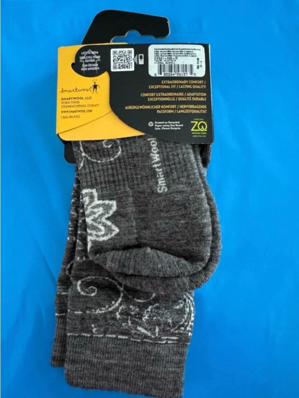 NWT Smartwool Gray Floral Pattern Lifestyle Merino Socks - Picture 3 of 4
